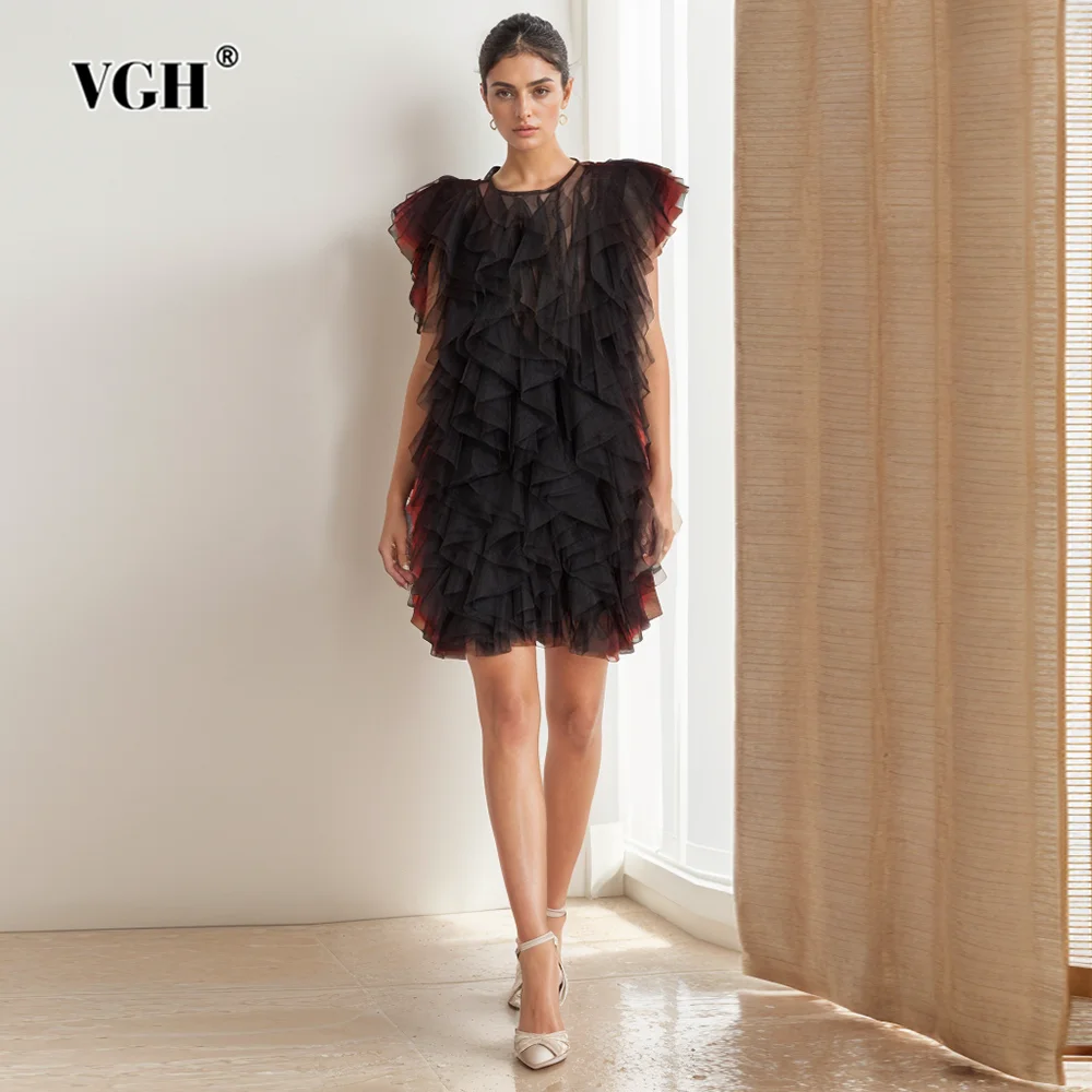 VGH Solid Pacthwork Mesh Hllow Out Dresses For Women Round Neck Sleeveless Temperament High Waist Loose Dress Female Fashion New
VGH Solid Pacthwork Mesh Hllow Out Dresses For Women Round Neck Sleeveless Temperament High Waist Loose Dress Female Fashion New