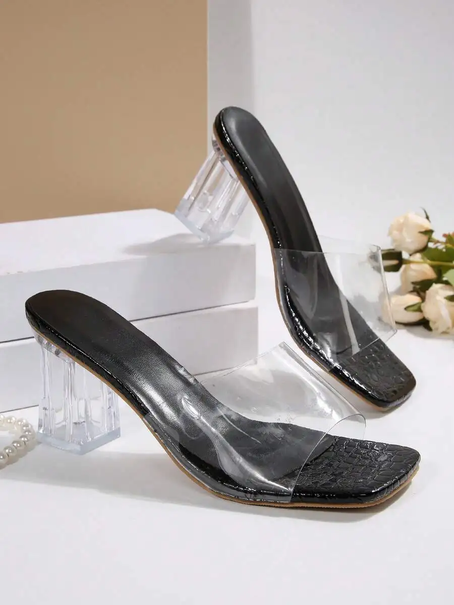 Womens Clear Block Heel Mules With Croc Texture Slip-On Sandals For Party
Womens Clear Block Heel Mules With Croc Texture Slip-On Sandals For Party