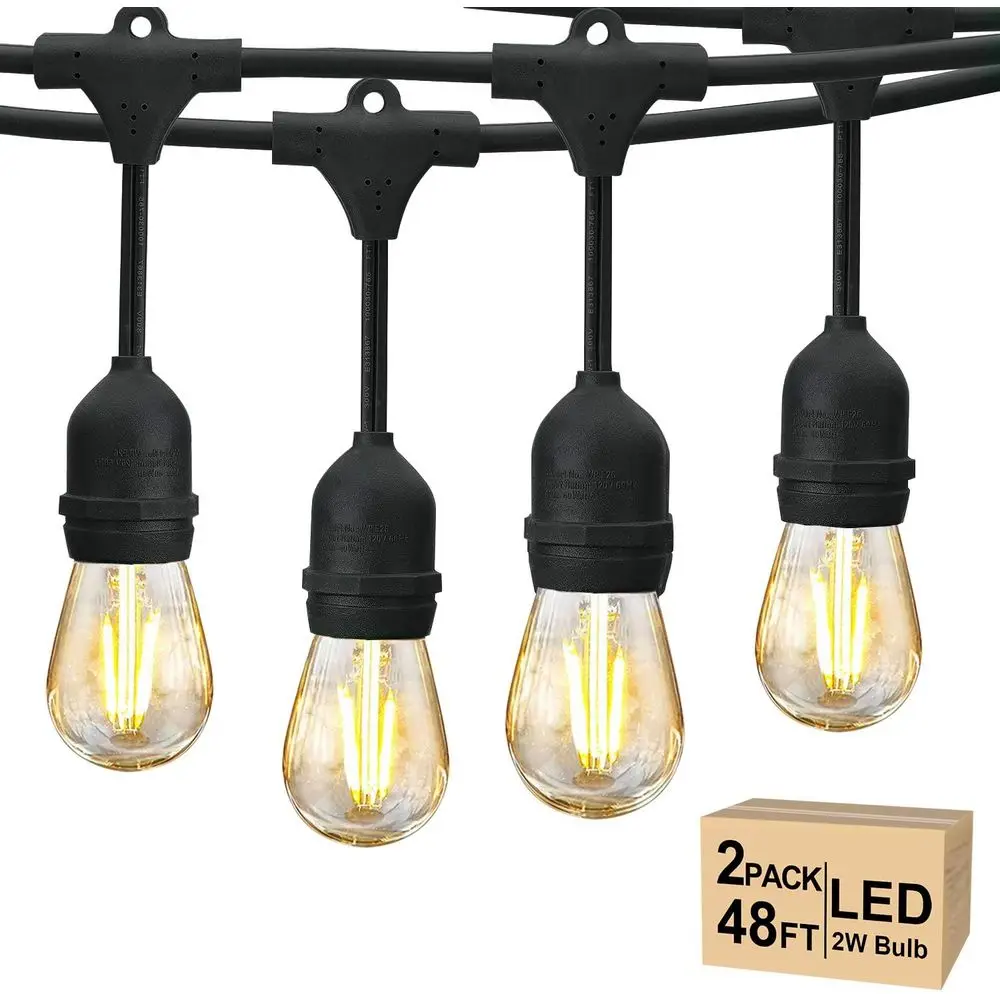 Outdoor String Lights 2W, 32 Antique S14 LED Bulbs, IP65 Waterproof, Dimmable Warm White 2700K (48ft x 2)
Outdoor String Lights 2W, 32 Antique S14 LED Bulbs, IP65 Waterproof, Dimmable Warm White 2700K (48ft x 2)