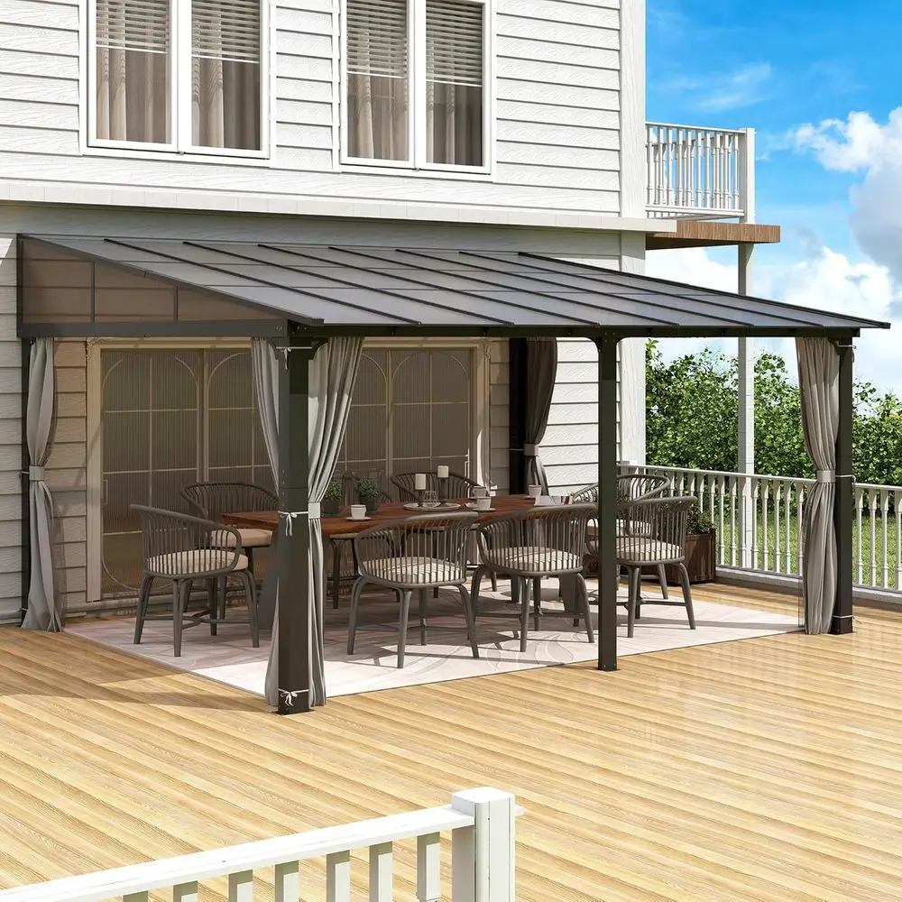 12x14T Outdoor Wall-Mounted Hardtop Gazebo, e Lean to Gazebo with Polyte Roo and Curtains or Patio, Garden, Deck
12x14T Outdoor Wall-Mounted Hardtop Gazebo, e Lean to Gazebo with Polyte Roo and Curtains or Patio, Garden, Deck