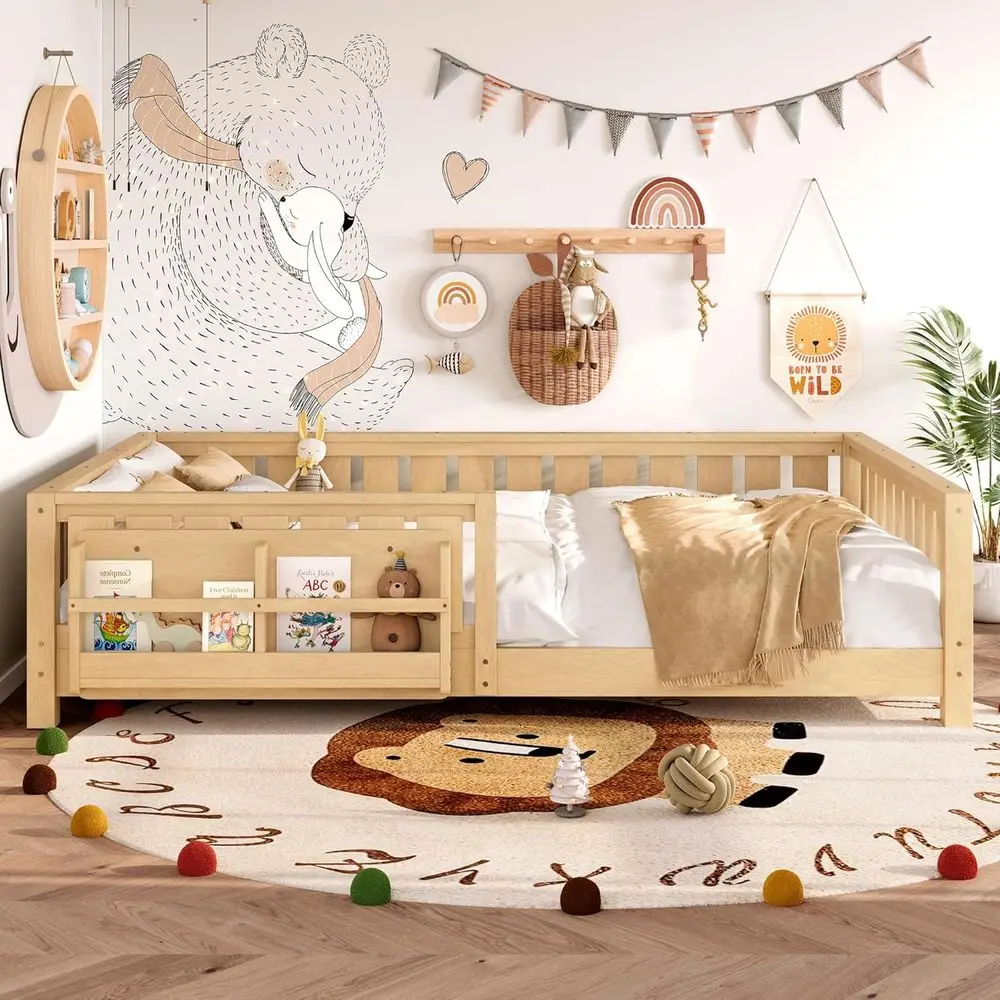 Montori Style Low Profile Bed with Safety Guardrails and Built-in Bookshelf for Kids, Light Natural/Queen Size
Montori Style Low Profile Bed with Safety Guardrails and Built-in Bookshelf for Kids, Light Natural/Queen Size