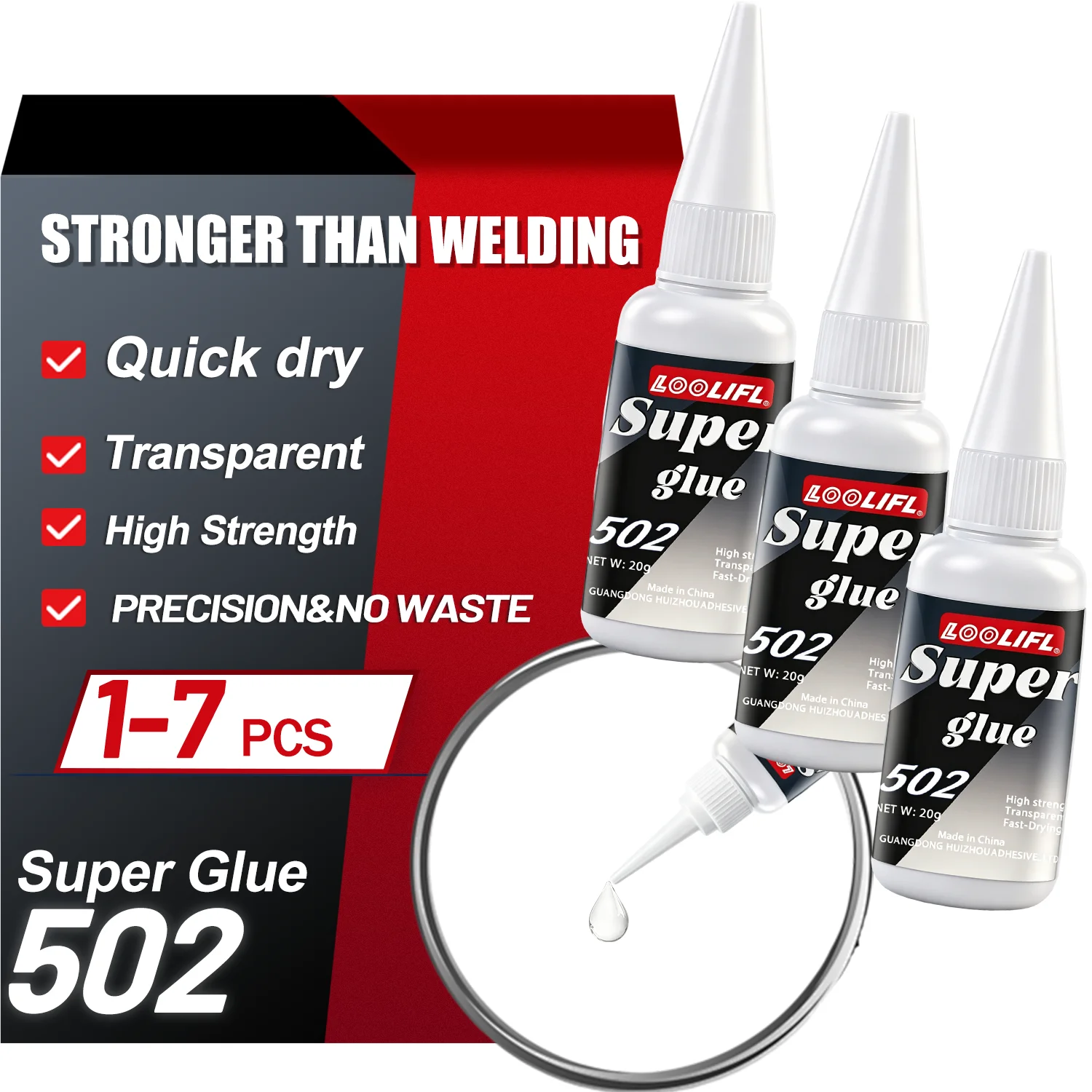 LOOLIFL 502 Super Glue Instant Adhesive Quick-drying Universal Leather For Rubber Wood Metal Strong Bond Repair Liquid GlueTool
LOOLIFL 502 Super Glue Instant Adhesive Quick-drying Universal Leather For Rubber Wood Metal Strong Bond Repair Liquid GlueTool