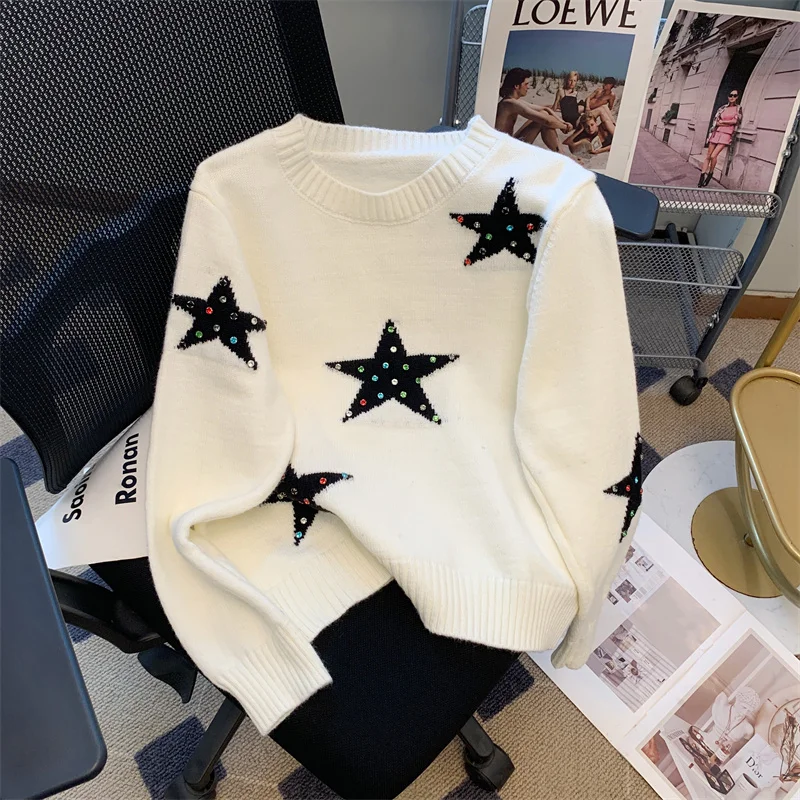 Printing Women Clothing White Knitting Sweater Round Neck Long Sleeves Cashmere Vintage Fashion Baggy Female Autumn Black Tops
Printing Women Clothing White Knitting Sweater Round Neck Long Sleeves Cashmere Vintage Fashion Baggy Female Autumn Black Tops
