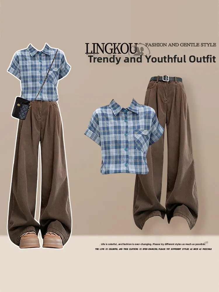 Anti-Aging Large Size Women's Summer Casual Plaid Shirt And Pants Two-Piece Set Vintage Preppy Style Short Sleeve Collar
Anti-Aging Large Size Women's Summer Casual Plaid Shirt And Pants Two-Piece Set Vintage Preppy Style Short Sleeve Collar