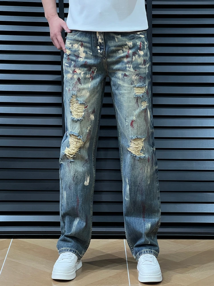 Fashionable Distressed Denim Jeans Men's Spring Summer Seasonal Design Splashed Ink Hole Youth High Street Cool Straight Leg ...
Fashionable Distressed Denim Jeans Men's Spring Summer Seasonal Design Splashed Ink Hole Youth High Street Cool Straight Leg ...