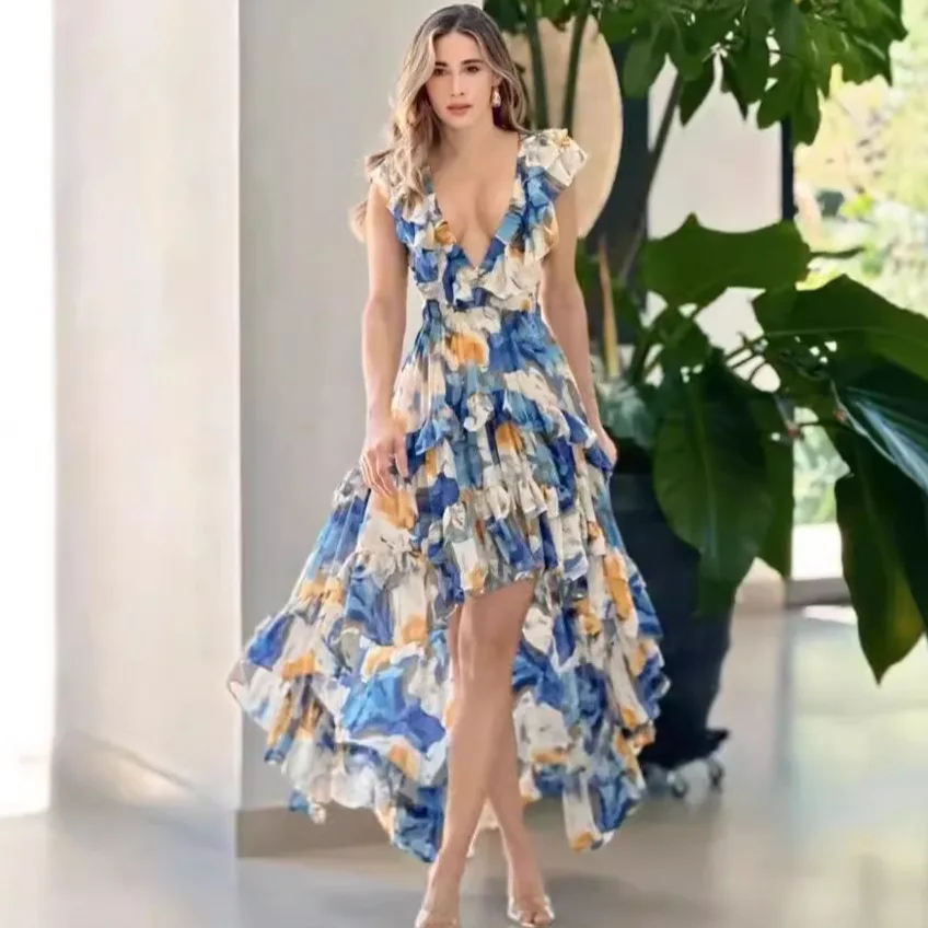 SKMY 2025 Summer New Women Clothing Bohemian Casual V-Neck Ruffles Patchwork Backless Fashion Printed Holiday Party Long Dresses
SKMY 2025 Summer New Women Clothing Bohemian Casual V-Neck Ruffles Patchwork Backless Fashion Printed Holiday Party Long Dresses