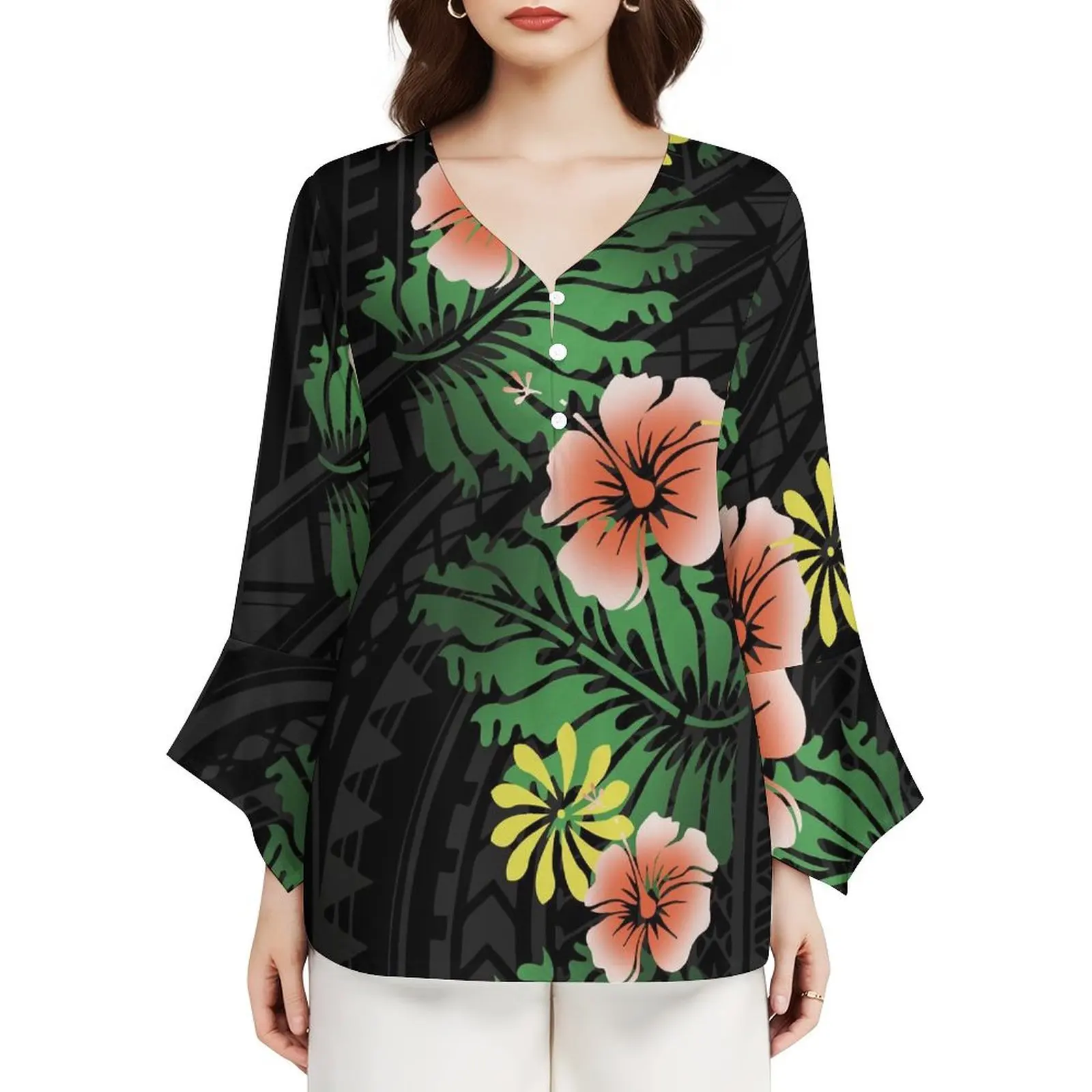 Loose V-Neck Women'S Petal-Sleeved Long Sleeve Top Custom Tribal Ethnic Polynesian Style Women'S Fashion Daily Commuter Wear
Loose V-Neck Women'S Petal-Sleeved Long Sleeve Top Custom Tribal Ethnic Polynesian Style Women'S Fashion Daily Commuter Wear