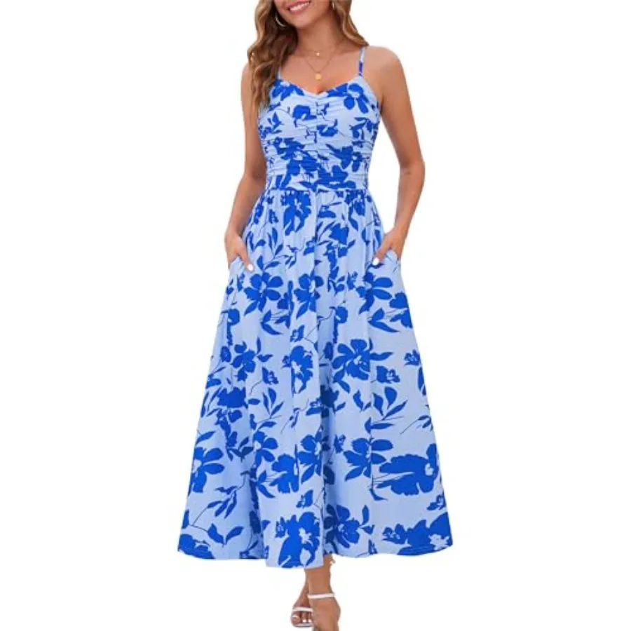 Annebouti Women 2026 Summer Spring Ruched Maxi Dress Adjustable Spaghetti Strap Floral Beach Long Sundress with Pockets
Annebouti Women 2026 Summer Spring Ruched Maxi Dress Adjustable Spaghetti Strap Floral Beach Long Sundress with Pockets