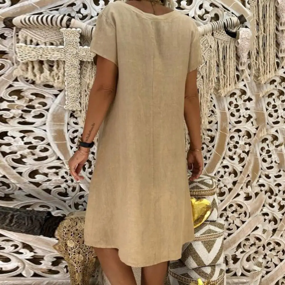 Dress Loose Dress V Neck Women Casual Solid Color Loose Knee-length Dress Short Sleeve Beach Knee-length Dress
Dress Loose Dress V Neck Women Casual Solid Color Loose Knee-length Dress Short Sleeve Beach Knee-length Dress