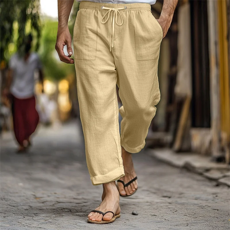 spring summer Men's Elastic waist drawstring Pocket Casual Linen Beach Pants Mens Breathable Trousers Loose straight-leg pants
spring summer Men's Elastic waist drawstring Pocket Casual Linen Beach Pants Mens Breathable Trousers Loose straight-leg pants