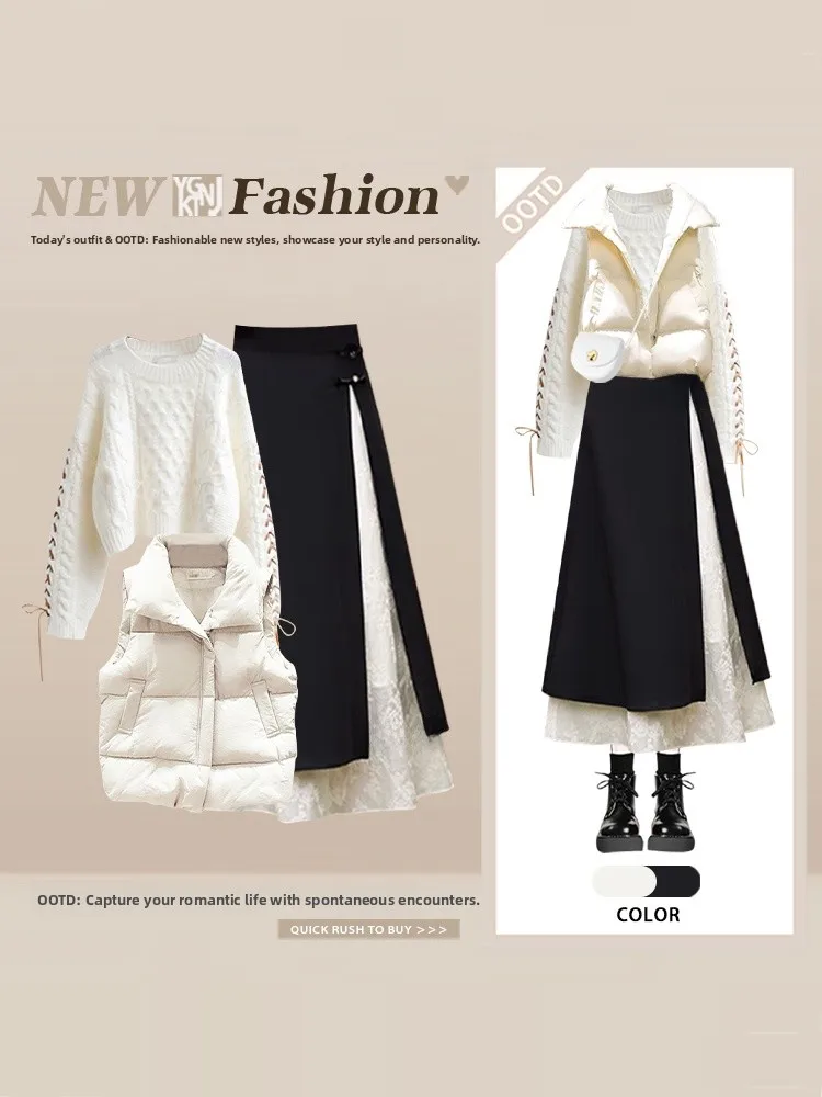 Милый вязаный свитер, зимний комплект из футболки с жилетом на шнурке и юбкой-миди с высокой талией, дизайнерская юбка f-длины
Милый вязаный свитер, зимний комплект из футболки с жилетом на шнурке и юбкой-миди с высокой талией, дизайнерская юбка f-длины