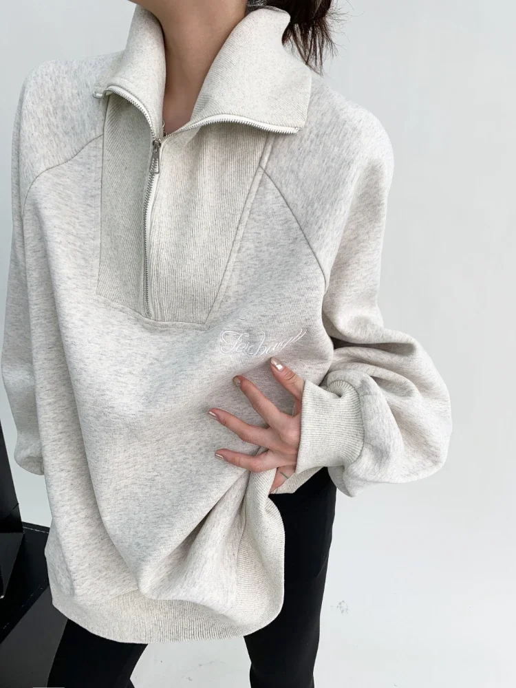 Loose Turn-down Collar Zippers Women Sweatshirts Autumn Casual Long Sleeve Oversized Loose Female Pullovers Jumpers Top
Loose Turn-down Collar Zippers Women Sweatshirts Autumn Casual Long Sleeve Oversized Loose Female Pullovers Jumpers Top