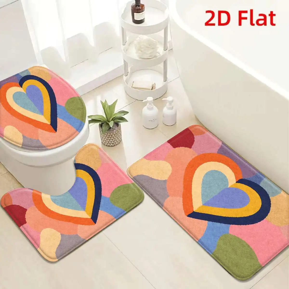 3Pcs Rainbow Heart Bath Mat Non Slip Absorbent Toilet Rug with Lid Cover for Bathroom Washable Flannel Base
3Pcs Rainbow Heart Bath Mat Non Slip Absorbent Toilet Rug with Lid Cover for Bathroom Washable Flannel Base