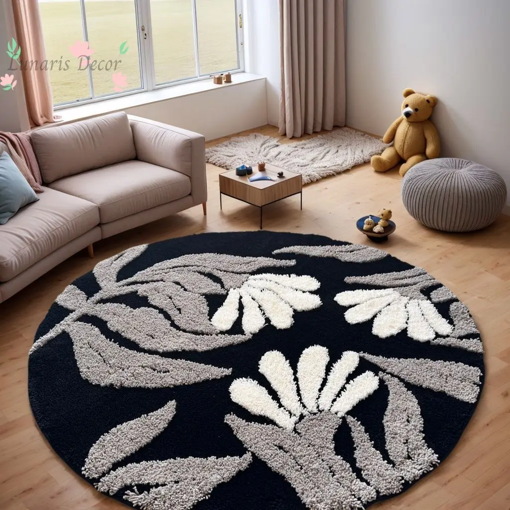 Bedroom Bedside Black Gray White Floral Pattern Round Carpet Flocking Carpet Stain Resistant Mirror Chair
Bedroom Bedside Black Gray White Floral Pattern Round Carpet Flocking Carpet Stain Resistant Mirror Chair