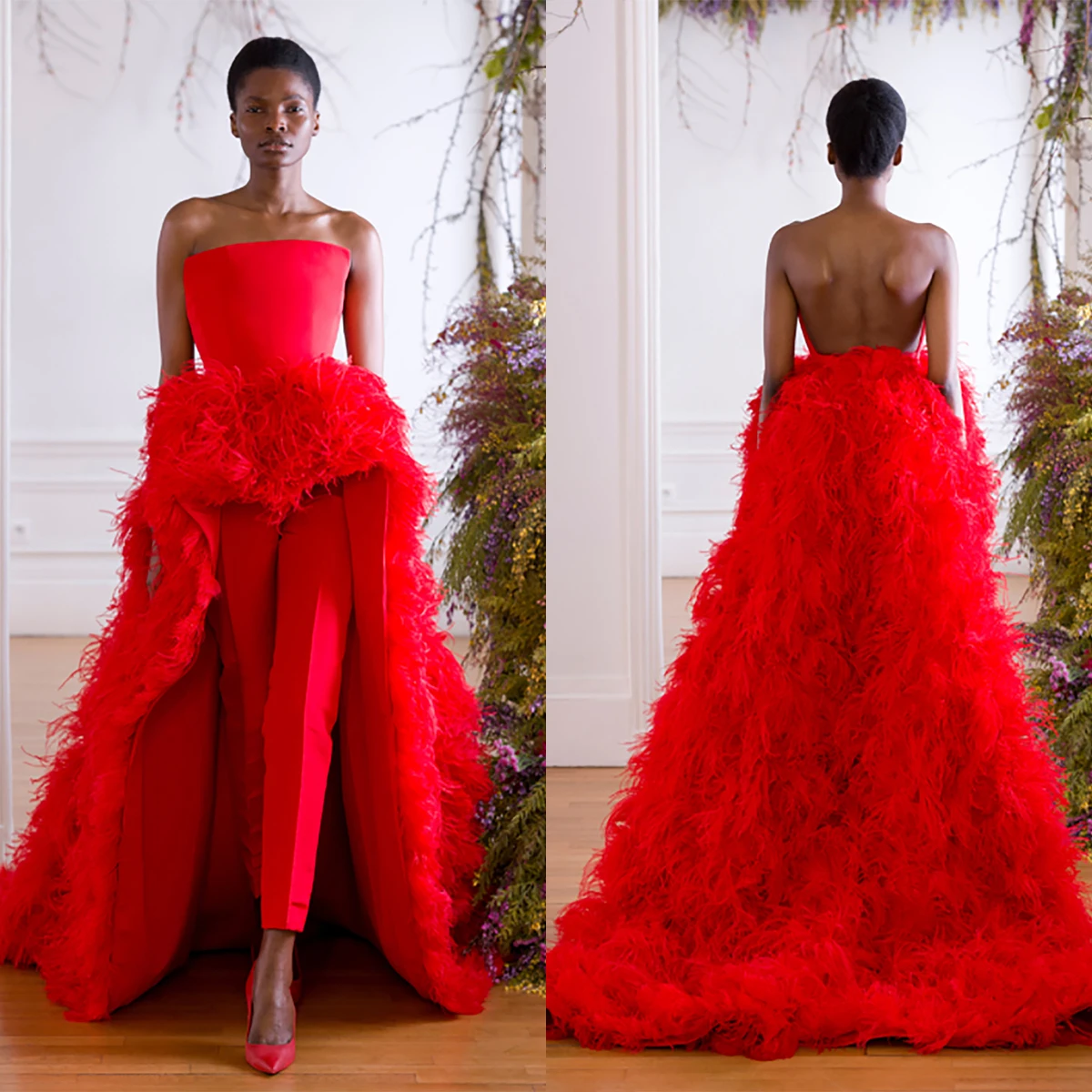 Gorgeous Jumpsuit Party Dresses Strapless Fairy Feathers Backless Custom Made Women Formal Evening Gowns
Gorgeous Jumpsuit Party Dresses Strapless Fairy Feathers Backless Custom Made Women Formal Evening Gowns