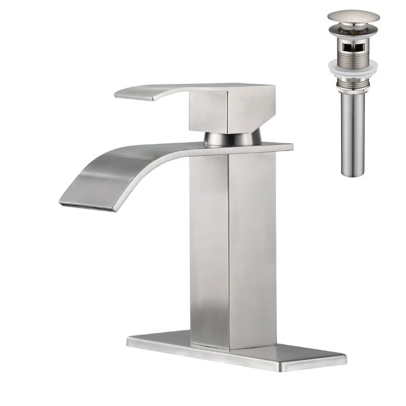 Single Handle Bathroom Sink Faucet with Pop-Up Drain and Overflow
Single Handle Bathroom Sink Faucet with Pop-Up Drain and Overflow