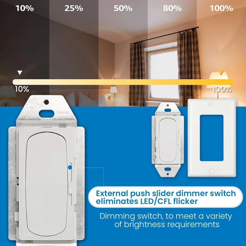 Dimmer Switch, Compatible with Dimmable LED, CFL (CL) LED, Wall-mounted Dimmer Switch for Halogen and Incandescent Bulbs
Dimmer Switch, Compatible with Dimmable LED, CFL (CL) LED, Wall-mounted Dimmer Switch for Halogen and Incandescent Bulbs