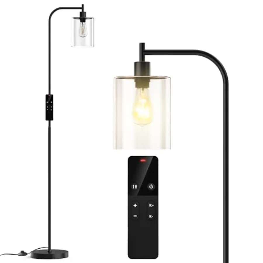 Industrial Floor Lamp with Glass Shade, Modern Dimmable Floor lamp with Remote LED Bulbs, Tall Lamp for Living Room Corner, Bed
Industrial Floor Lamp with Glass Shade, Modern Dimmable Floor lamp with Remote LED Bulbs, Tall Lamp for Living Room Corner, Bed
