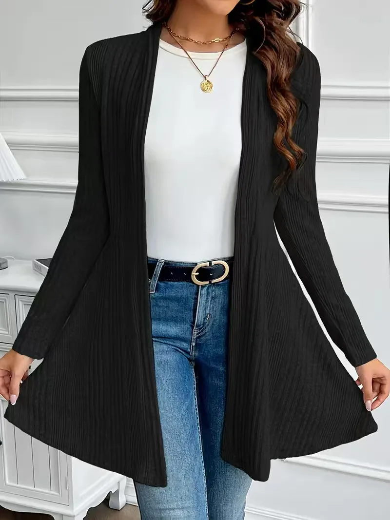 Women's Black Ribbed Knit Cardigan Open Front Long Sleeve A-Line Mid-Length Cardigans Casual Loose Outerwear Spring Autumn
Women's Black Ribbed Knit Cardigan Open Front Long Sleeve A-Line Mid-Length Cardigans Casual Loose Outerwear Spring Autumn