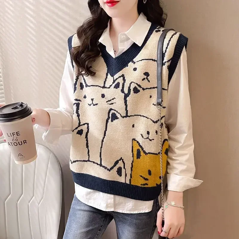 Japanese Style V-neck Knit Vest Women's Autumn New Outerwear Sweater Trendy Inner Layered Armless Sweater For Ladies
Japanese Style V-neck Knit Vest Women's Autumn New Outerwear Sweater Trendy Inner Layered Armless Sweater For Ladies