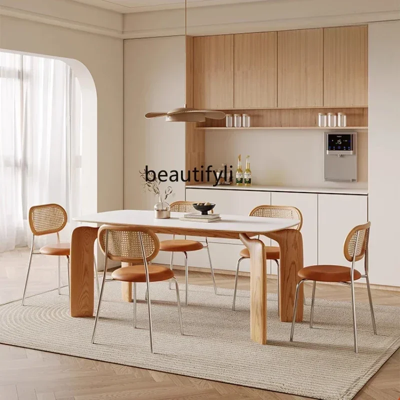 Wood Cream Style Dining Table Household Table Rectangular Solid Wood Stone Plate Dining Table
Wood Cream Style Dining Table Household Table Rectangular Solid Wood Stone Plate Dining Table