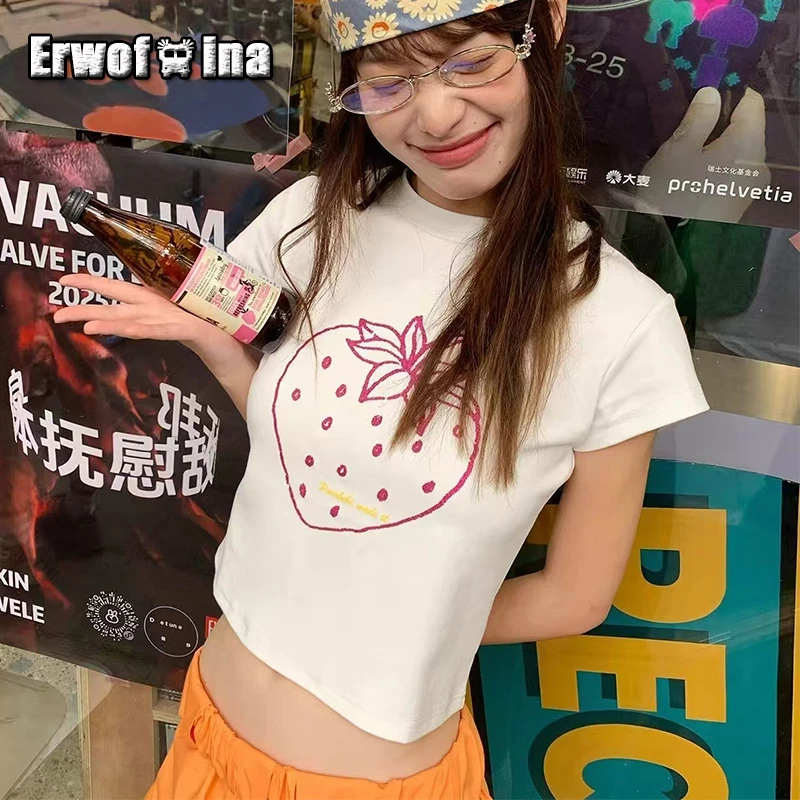 Erwofeina Strawberry Graphic T-shirt Fruit Print Tees Skinny O-neck Short Sleeve Tee 2000s Clothes Y2k Korean Fashion Female Top
Erwofeina Strawberry Graphic T-shirt Fruit Print Tees Skinny O-neck Short Sleeve Tee 2000s Clothes Y2k Korean Fashion Female Top