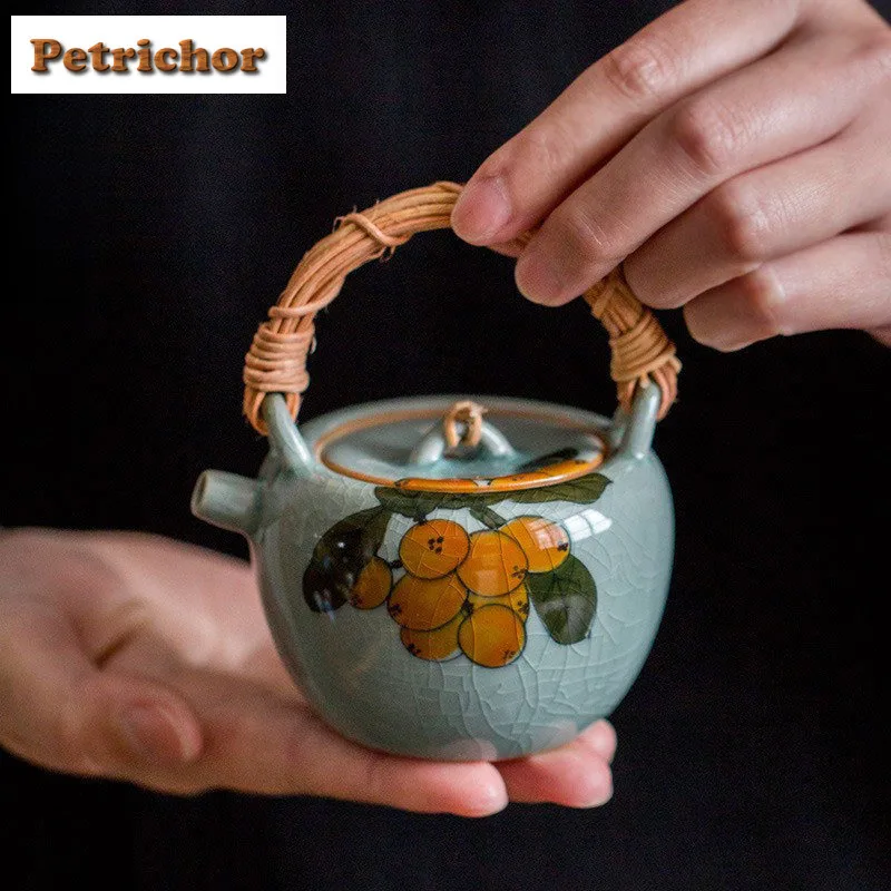 150ml Ice Cracked Glaze Hand-painted Loquat Teapot Zen Tea Infuser Pot Tea Making Kettle With Strainer Tableware Supplies Craft
150ml Ice Cracked Glaze Hand-painted Loquat Teapot Zen Tea Infuser Pot Tea Making Kettle With Strainer Tableware Supplies Craft