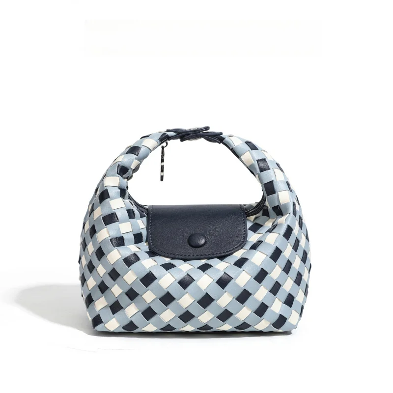 Girl's woven blue and white checkered handbag, stylish long-strap dumpling bag, women's casual shoulder bag
Girl's woven blue and white checkered handbag, stylish long-strap dumpling bag, women's casual shoulder bag
