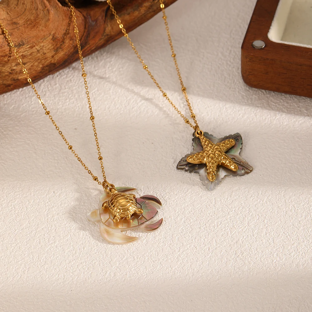 316L Stainless Steel 18K Gold Color Plated Starfish Shell Necklace Summer Women's Charm Jewelry Gift
316L Stainless Steel 18K Gold Color Plated Starfish Shell Necklace Summer Women's Charm Jewelry Gift
