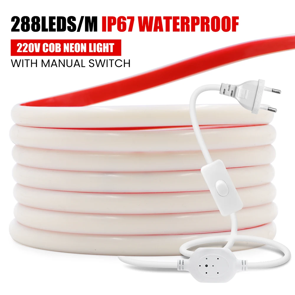 220V Switch COB LED Neon Strip Light 5M 10M 20M 100m 288LEDs Flex Adhesive Tape Waterproof Warm Natural White Home Lighting 0.5m
220V Switch COB LED Neon Strip Light 5M 10M 20M 100m 288LEDs Flex Adhesive Tape Waterproof Warm Natural White Home Lighting 0.5m