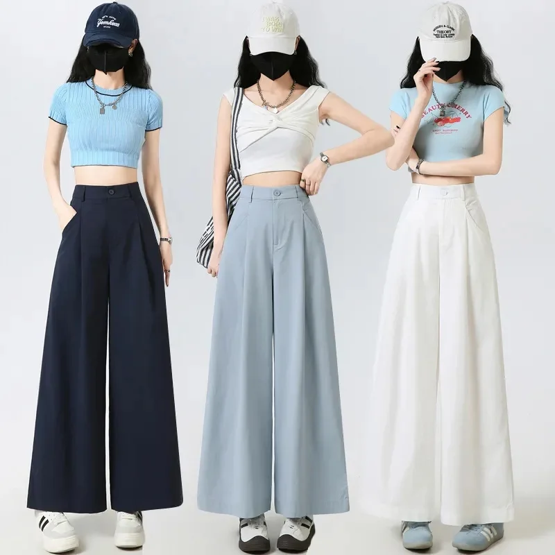 Ladies Thin Straight Leg Trousers Spring Female Wide-leg Pants Summer Women High Waist Pocket Straight Tube Lazy Suit Pantalons
Ladies Thin Straight Leg Trousers Spring Female Wide-leg Pants Summer Women High Waist Pocket Straight Tube Lazy Suit Pantalons