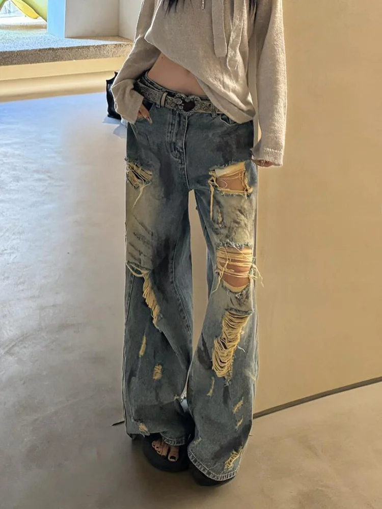Retro American Washed Mud Dyed Jeans High Waist Wide Leg Pants Distressed Long Trousers for Women Spring 2025 Pure Color
Retro American Washed Mud Dyed Jeans High Waist Wide Leg Pants Distressed Long Trousers for Women Spring 2025 Pure Color