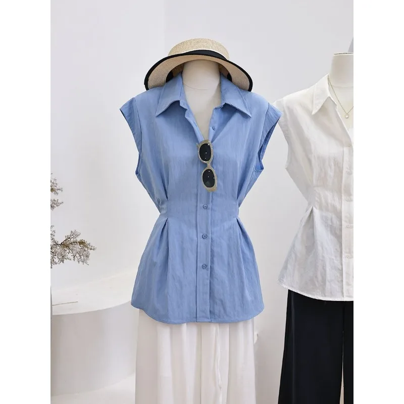 Women's French Style Waist Cinched Sleeveless Button Down Shirt Summer Lapel Casual Elegant Blouse Tops
Women's French Style Waist Cinched Sleeveless Button Down Shirt Summer Lapel Casual Elegant Blouse Tops
