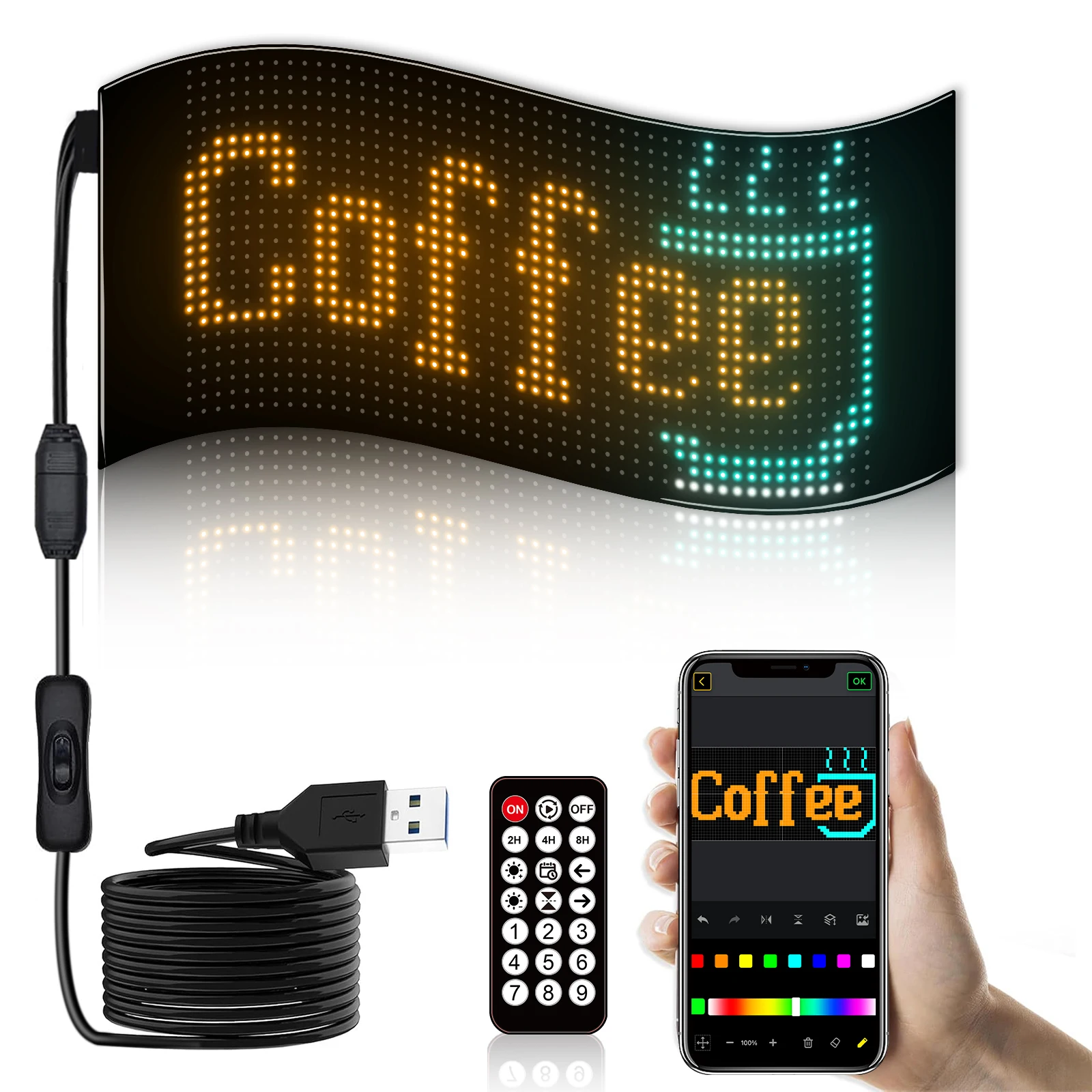 Large Custom LED Sign, Programmable APP Controlled Scrolling Text & Graphics, Flexible USB Powered Display for Storefront, Truck Windshield, Bar Wedding Decor, IP65 Waterproof
Large Custom LED Sign, Programmable APP Controlled Scrolling Text & Graphics, Flexible USB Powered Display for Storefront, Truck Windshield, Bar Wedding Decor, IP65 Waterproof