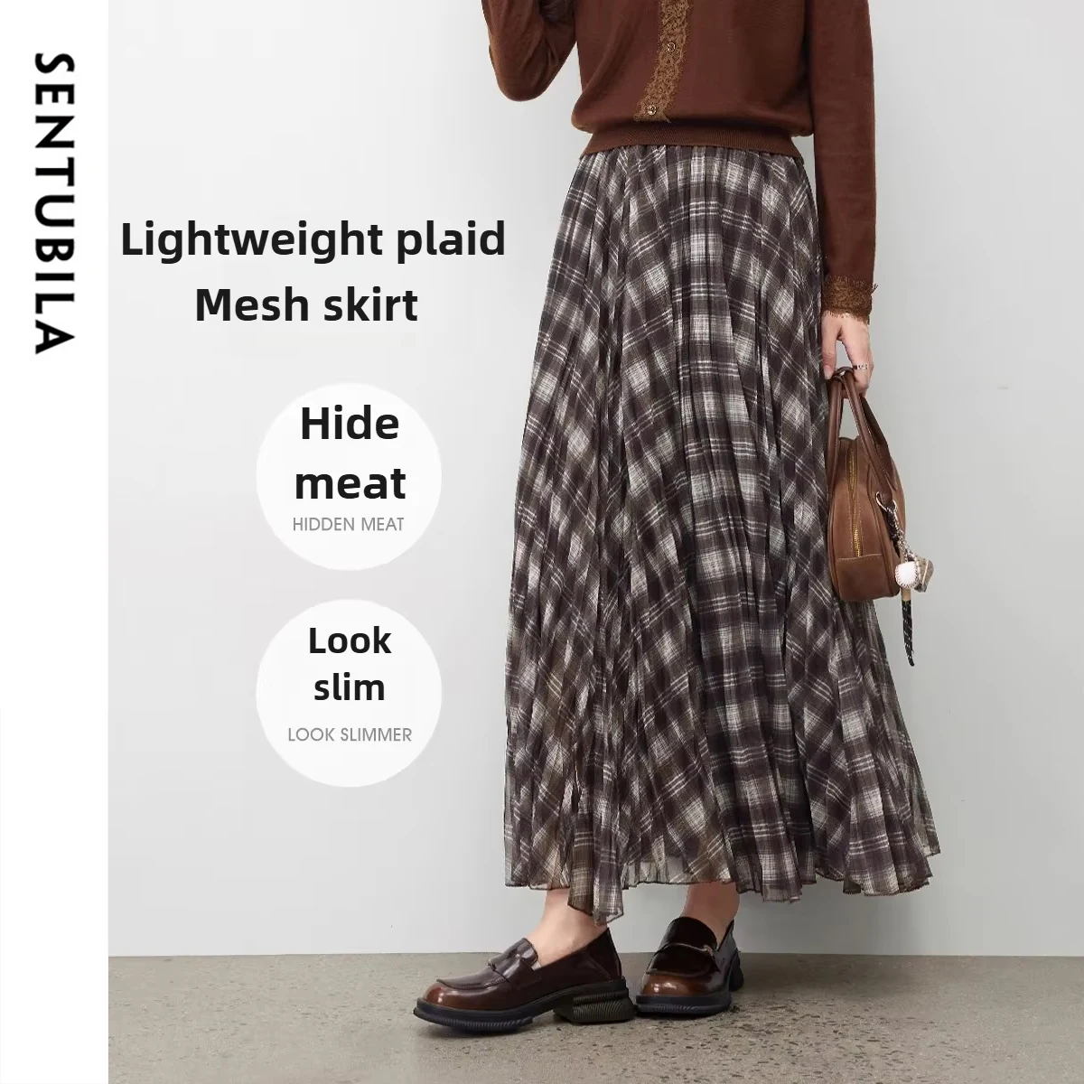 SENTUBILA Women's Retro A-Line Skirt 2025 Autumn Three Layer Plaid Mesh Elastic High Waist Fashion Umbrella Skirt W53QL4234
SENTUBILA Women's Retro A-Line Skirt 2025 Autumn Three Layer Plaid Mesh Elastic High Waist Fashion Umbrella Skirt W53QL4234