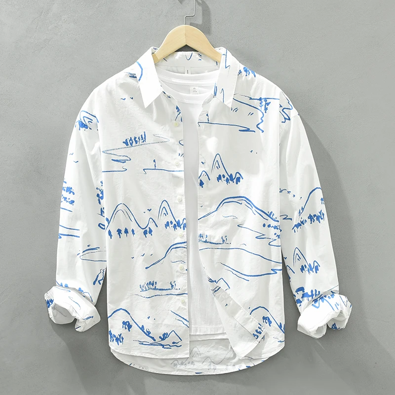 Autumn New White Print Shirt for Men Cotton Long Sleeve Turn-down Collar Shirts Fashion Loose Men's Clothing
Autumn New White Print Shirt for Men Cotton Long Sleeve Turn-down Collar Shirts Fashion Loose Men's Clothing