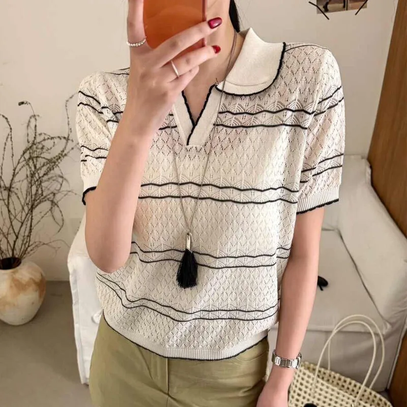 Knitted Sweater Women Pullovers New Summer Short Sleeve Striped Hollow OutKnit Sweater Pullover Women Tops Sueter Feminino Q3731
Knitted Sweater Women Pullovers New Summer Short Sleeve Striped Hollow OutKnit Sweater Pullover Women Tops Sueter Feminino Q3731