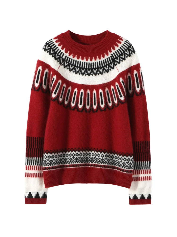 Woman 100% Cashmere Knitwear Autumn Winter Fair Isle Sweater Thick Jacquard O-Neck Pullover Retro Lazy Casual Clothing Festival
Woman 100% Cashmere Knitwear Autumn Winter Fair Isle Sweater Thick Jacquard O-Neck Pullover Retro Lazy Casual Clothing Festival