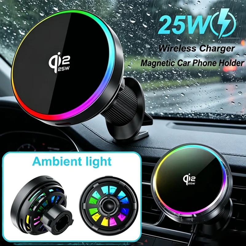 25W Qi2 Magnetic Car Phone Charger Holder with RGB Light Air Vent Mount with Fast Charging & Cooling for iPhone 17 Pro Max
25W Qi2 Magnetic Car Phone Charger Holder with RGB Light Air Vent Mount with Fast Charging & Cooling for iPhone 17 Pro Max