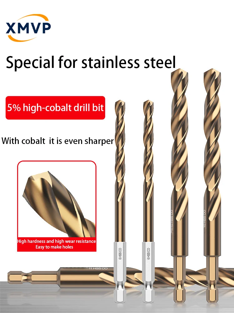 Hexagonal shank drill bit alloy containing cobalt twist drill for stainless steel, high-hardness steel drilling set with electri
Hexagonal shank drill bit alloy containing cobalt twist drill for stainless steel, high-hardness steel drilling set with electri