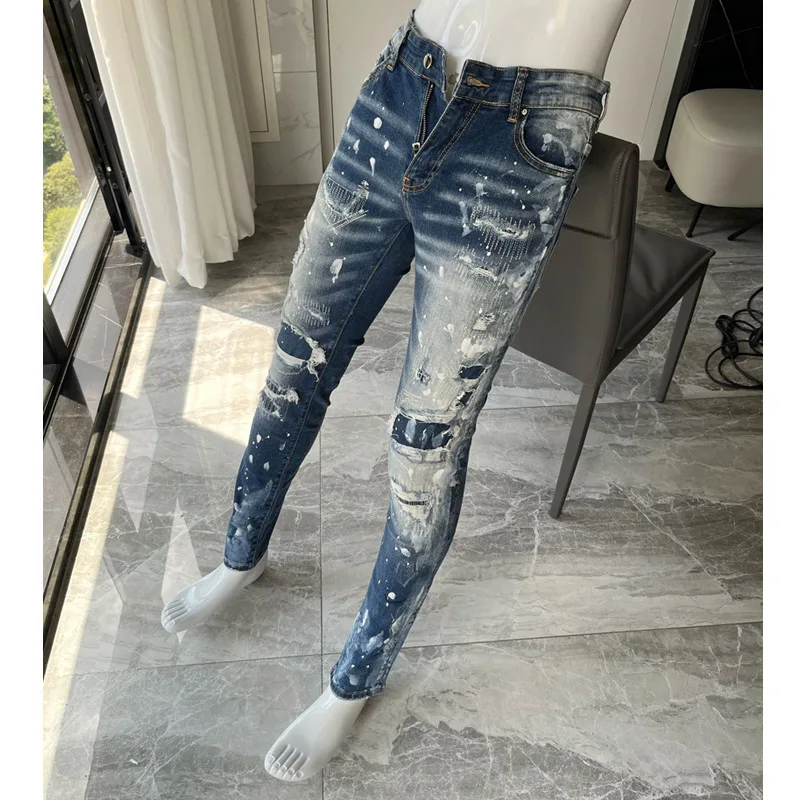 Four-Season Slim Fit Men's Jeans Elastic Casual Faion Urban Sle Water Waed Patch Work Heavy Crtsmanip Long Pants
Four-Season Slim Fit Men's Jeans Elastic Casual Faion Urban Sle Water Waed Patch Work Heavy Crtsmanip Long Pants