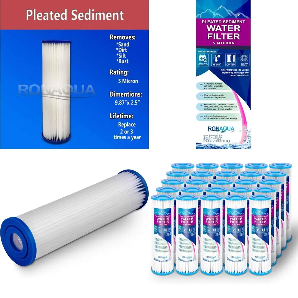 9.87x2.5 Pleated Sediment Filter Cartridge, Enhanced Surface Removes Sand, Dirt, Rust, Extends Filter Life, Compatible with WHK-
9.87x2.5 Pleated Sediment Filter Cartridge, Enhanced Surface Removes Sand, Dirt, Rust, Extends Filter Life, Compatible with WHK-