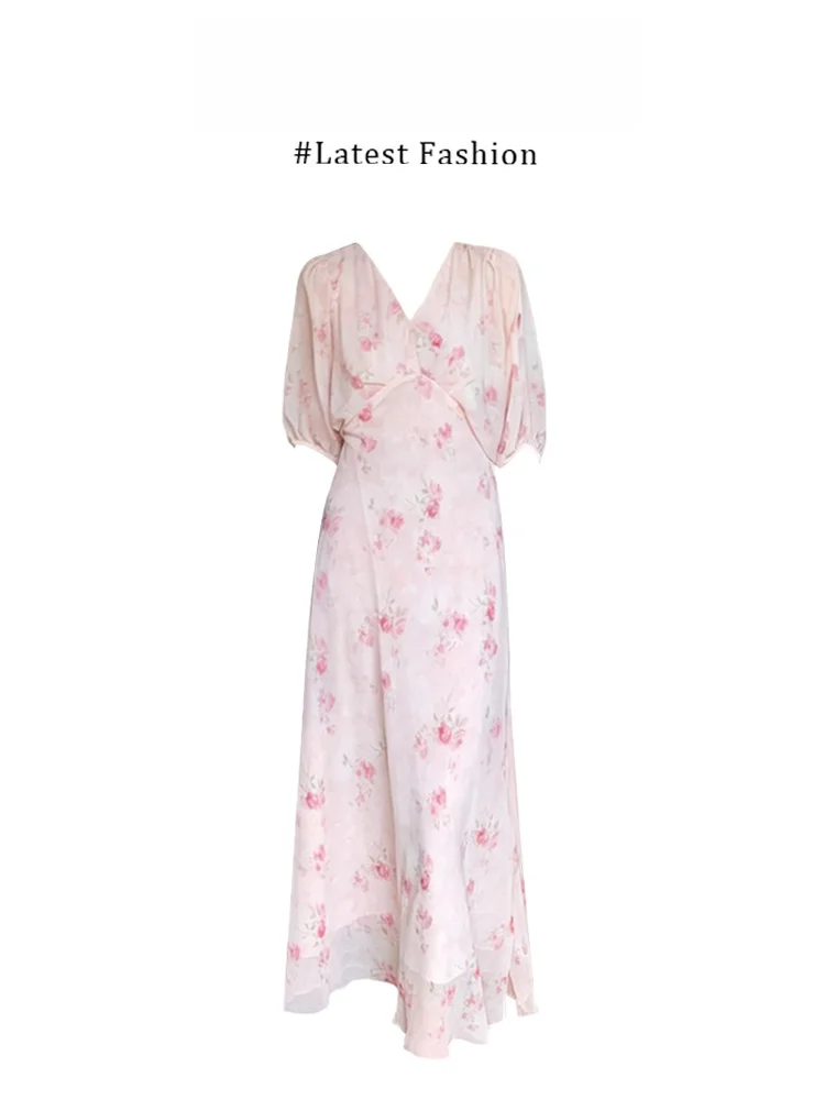 Elegant Pink Floral V-neck Chiffon Dress Women's Summer New Style Slimming Long Dress Polka Dot Print Maxi Dress for Holiday
Elegant Pink Floral V-neck Chiffon Dress Women's Summer New Style Slimming Long Dress Polka Dot Print Maxi Dress for Holiday