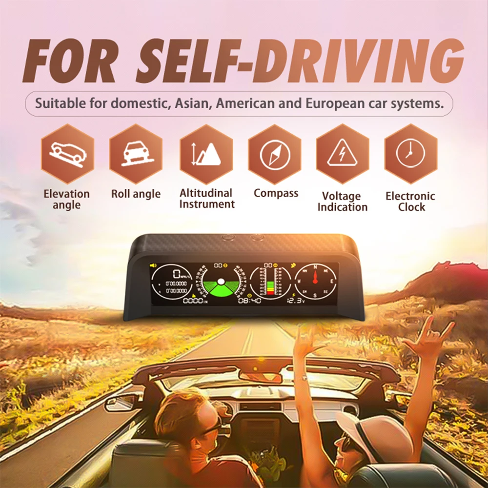 ELING Universal Inclinometer Offroad Clinometer Roll Angle Slope Meter Car HUD GPS Speedometer & Compass Time Volt Display
ELING Universal Inclinometer Offroad Clinometer Roll Angle Slope Meter Car HUD GPS Speedometer & Compass Time Volt Display