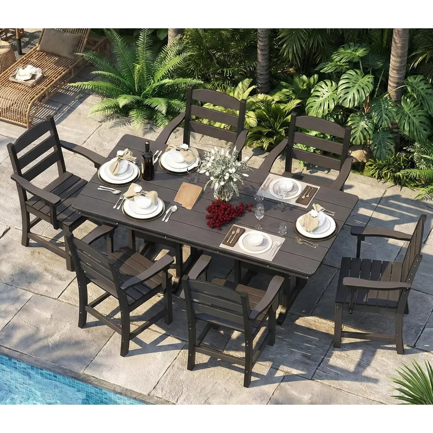 7 Pieces Patio Dining Set for 6, 71" HDPE All-Weather Patio Table and Chairs Set with Umbrella Hole, Durable Outdoor, Custom
7 Pieces Patio Dining Set for 6, 71" HDPE All-Weather Patio Table and Chairs Set with Umbrella Hole, Durable Outdoor, Custom
