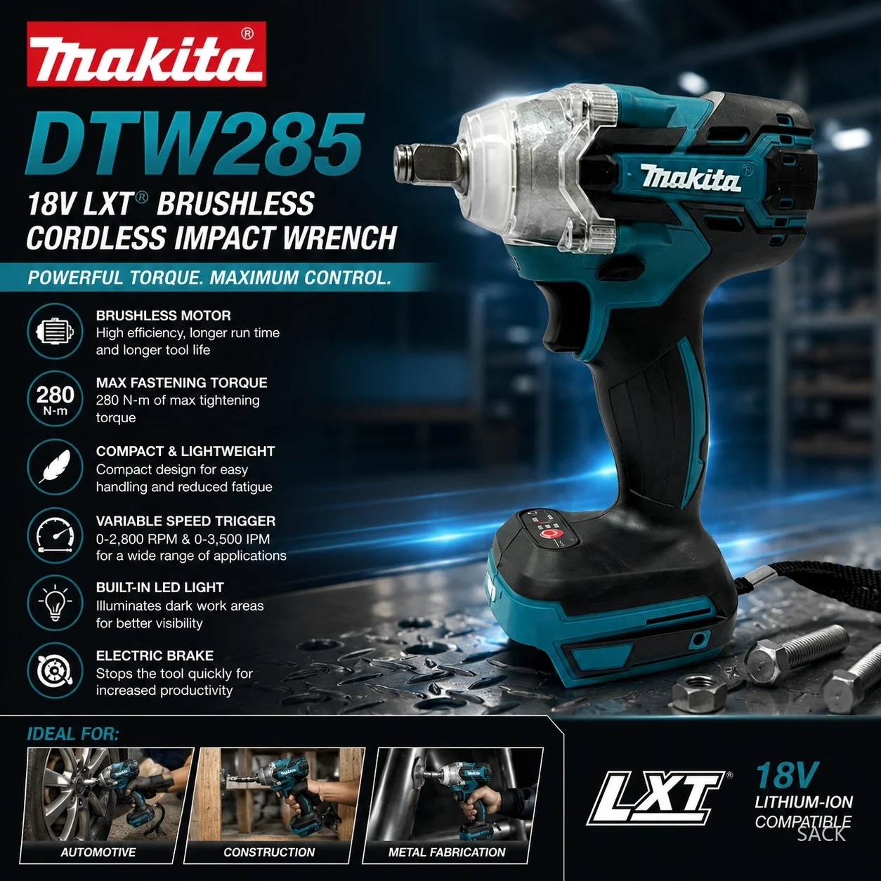 2026 New Makita DTW285 Brushless Cordless Impact Wrench, High Torque Electric Power Tool, Compatible with Makita 18V Lithium Bat
2026 New Makita DTW285 Brushless Cordless Impact Wrench, High Torque Electric Power Tool, Compatible with Makita 18V Lithium Bat