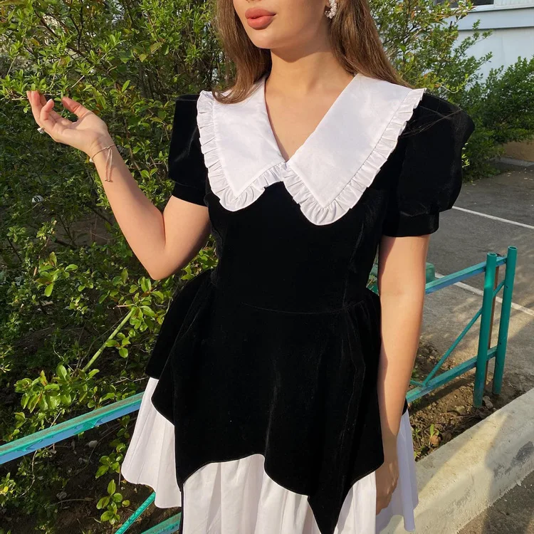 Women's 2024 New Fashionable Sweet Doll Neck Dress Short Sleeve Spliced Waist Slim Puffy Skirt For Women
Women's 2024 New Fashionable Sweet Doll Neck Dress Short Sleeve Spliced Waist Slim Puffy Skirt For Women