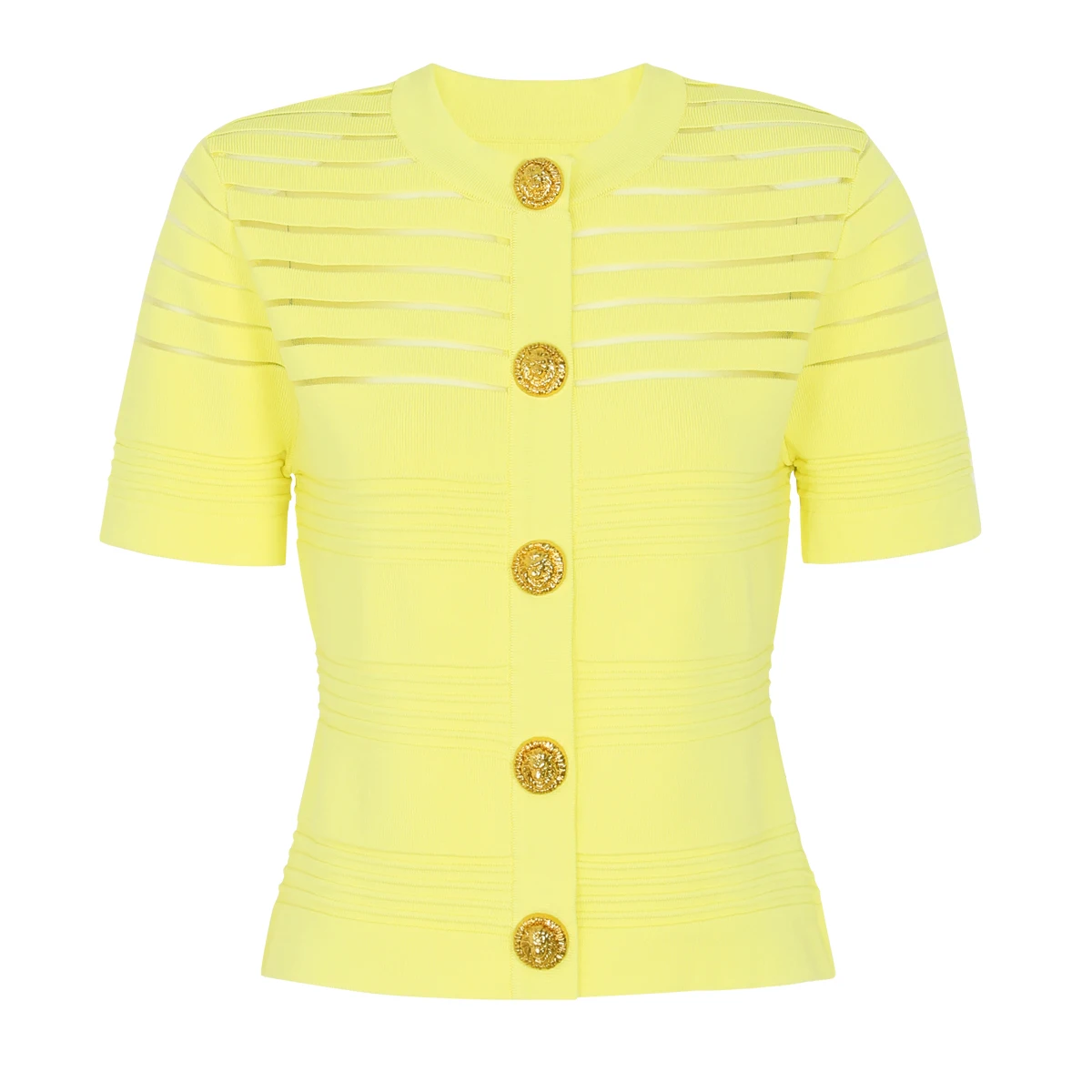 Summer Women's See Through Top With Gold Buttons Commuting Top Elegant Slim Striped Solid Color Knitted Cardigan Short Sleeved
Summer Women's See Through Top With Gold Buttons Commuting Top Elegant Slim Striped Solid Color Knitted Cardigan Short Sleeved