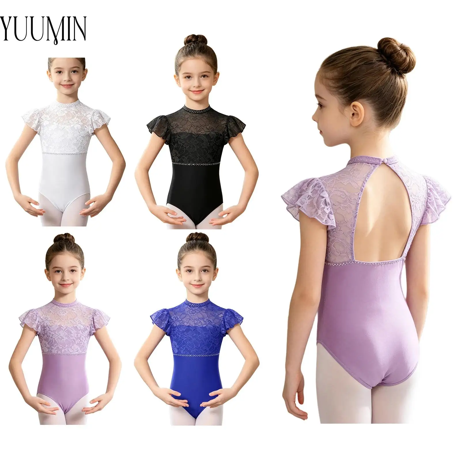 Girls Lace Patchwork Ballet Dance Bodysuit Ruffled Sleeve Cutout Back Rhinestone Button Crotch Stretchy Quick Dry Recital Show
Girls Lace Patchwork Ballet Dance Bodysuit Ruffled Sleeve Cutout Back Rhinestone Button Crotch Stretchy Quick Dry Recital Show