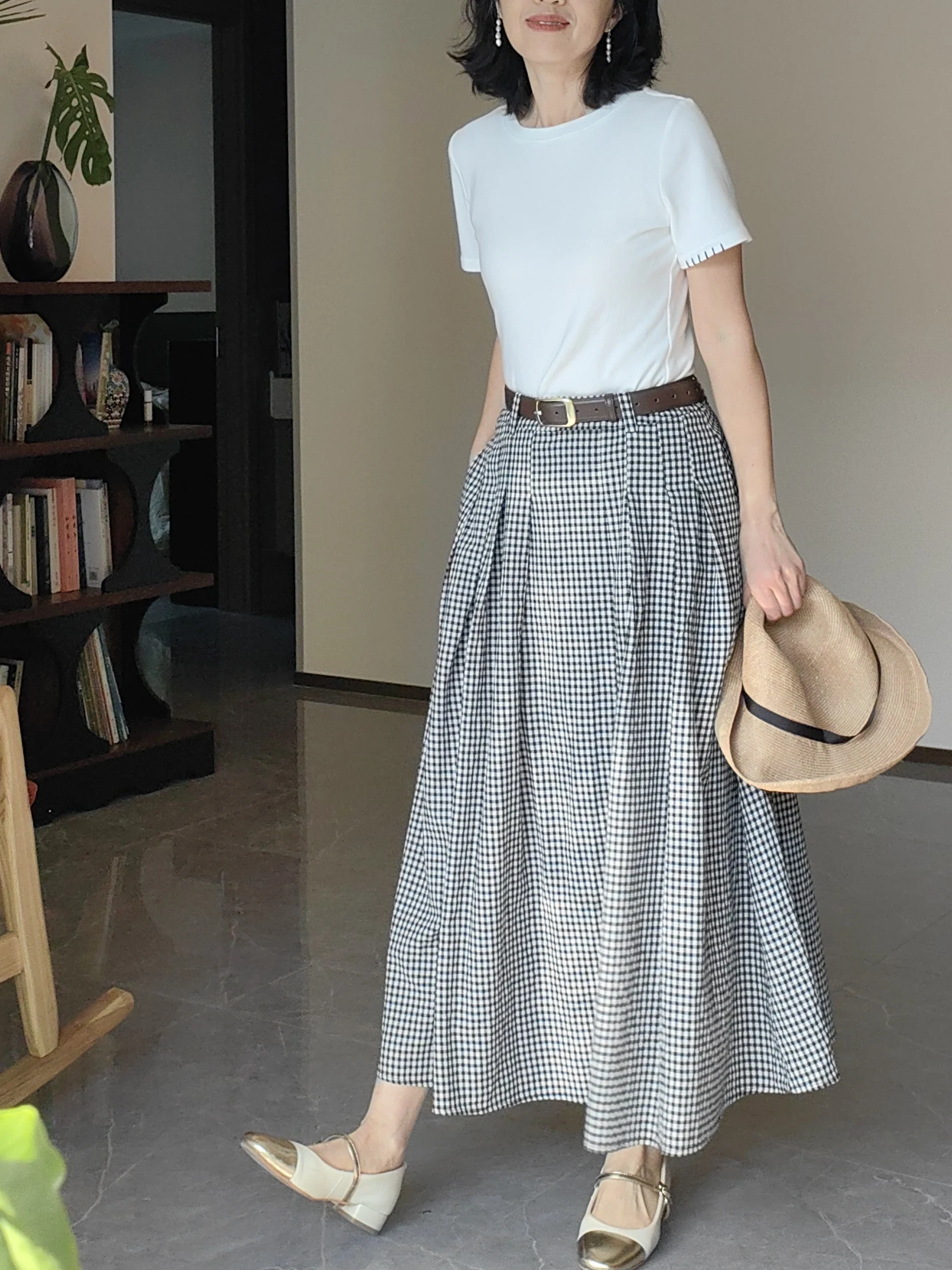 Breathable Cotton Linen Plaid Half Skirt High Waist A-Line Midi Skirt with Cotton Spring Summer Ladies Skirt
Breathable Cotton Linen Plaid Half Skirt High Waist A-Line Midi Skirt with Cotton Spring Summer Ladies Skirt